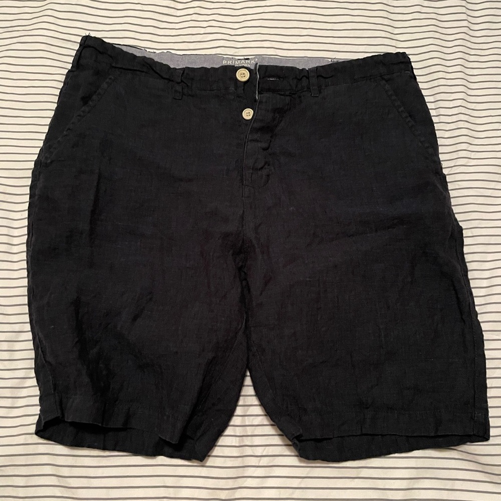 Primark men’s linen blend shorts summer size W 36 navy blue